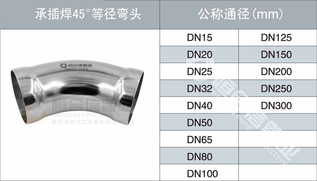 承插（chā）焊45°等徑（jìng）彎（wān）頭（tóu）參數1